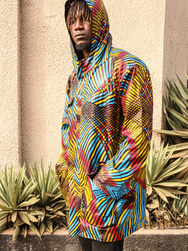Hooded Jacket In Mud Cloth