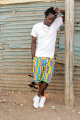 African Shorts In Electric Blue Kente - Continent Clothing 