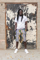 African Board Shorts In White Kente - Continent Clothing