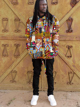 Hooded Jacket In Mud Cloth