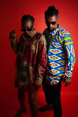 Crazy Blue Kente African Shirt - Continent Clothing