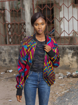 African Bomber Jacket In Blue Blue Kente Print