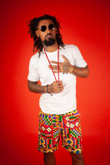African Shorts in Electric Orange Kente - Continent Clothing