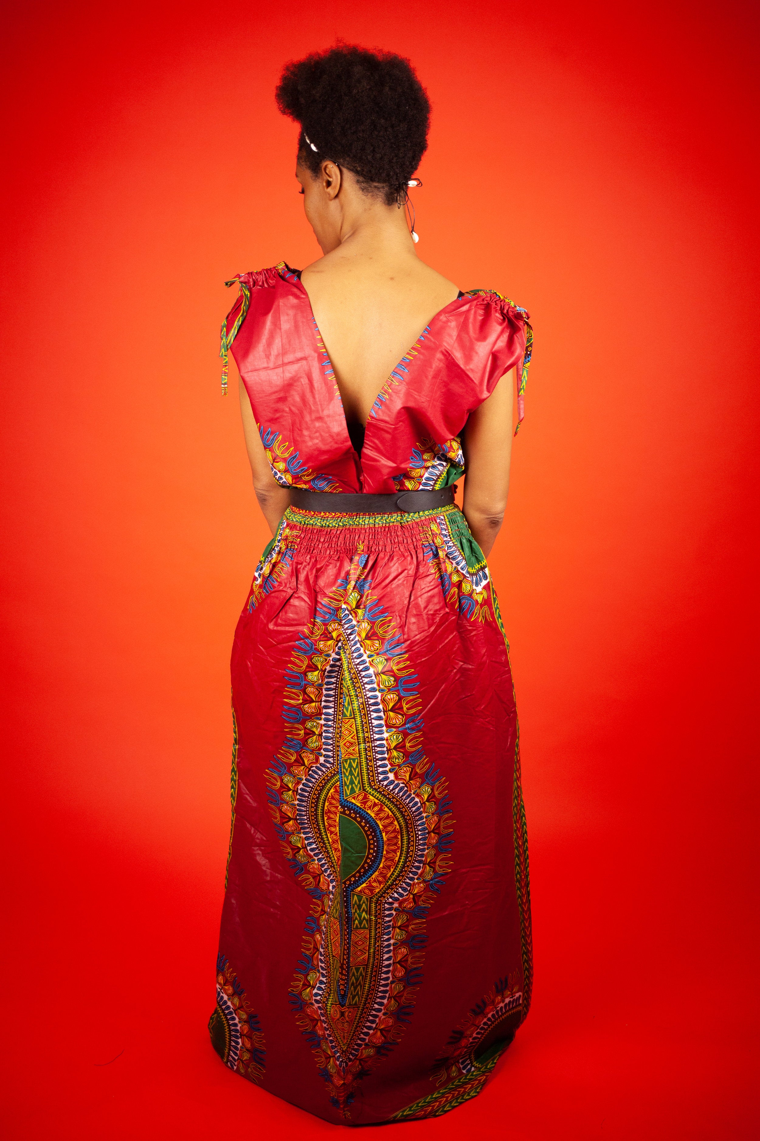 African Maxi Dress In Red Dashiki - Continent Clothing