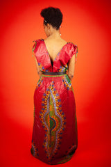 African Maxi Dress In Red Dashiki - Continent Clothing