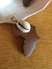 Africa Earrings with Cowrie Shell Made with Recycled Wood - Continent Clothing