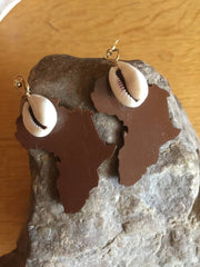 Africa Earrings with Cowrie Shell Made with Recycled Wood - Continent Clothing