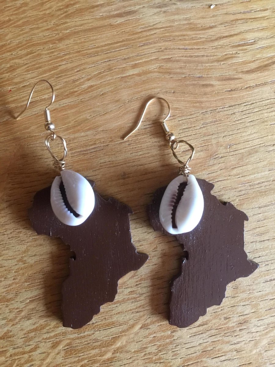 Africa Earrings with Cowrie Shell Made with Recycled Wood - Continent Clothing