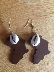 Africa Earrings with Cowrie Shell Made with Recycled Wood - Continent Clothing 