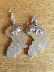 Africa Earrings with Hippo Charm made with Recycled Wood - Continent Clothing 