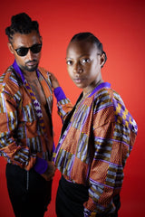 African Bomber Jacket In Beautiful Brown Kente Print - Continent Clothing