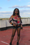 African Bomber Jacket in Black Dashiki Print - Festival Jacket - Continent Clothing 