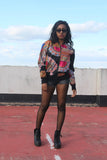 African Bomber Jacket in Black Dashiki Print - Festival Jacket - Continent Clothing 