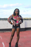 African Bomber Jacket in Black Dashiki Print - Festival Jacket - Continent Clothing