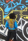 African Bomber Jacket in Blue Dashiki Print- Festival Clothing - Continent Clothing 