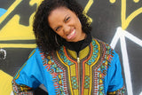 African Bomber Jacket in Blue Dashiki Print- Festival Clothing - Continent Clothing 