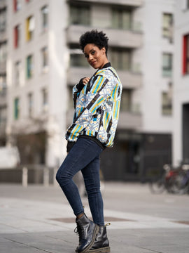 African Bomber Jacket In Blue Blue Kente Print