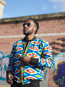 Afrikanische Bomber Jacke In blau Kente Druck