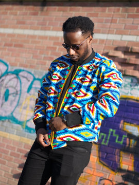 Afrikanische Bomber Jacke In blau Kente Druck