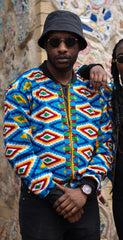 African Bomber Jacket In Blue Kente Print - Continent Clothing