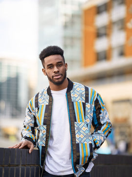Bomber Africano In Stampa Kente Blu