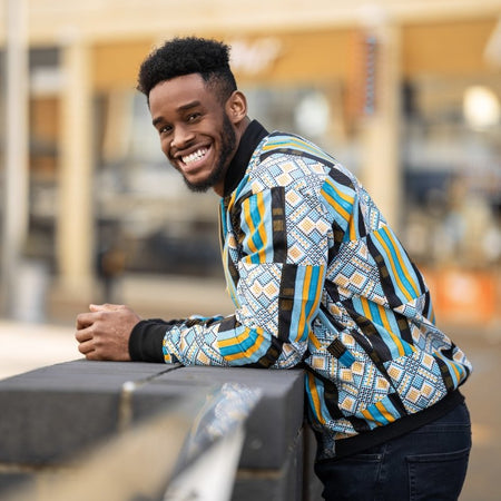 Afrikanische Bomber Jacke In blau Kente Druck