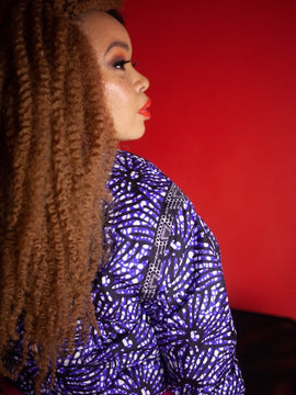African Bomber Jacket In Blue Blue Kente Print