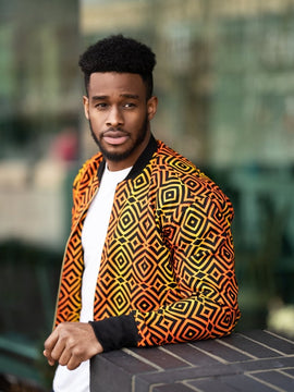 Jacket de bombardier africain dans l'impression de Kente bleu