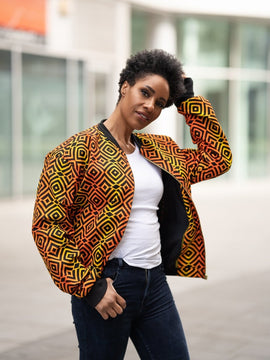 African Bomber Jacket In Blue Blue Kente Print