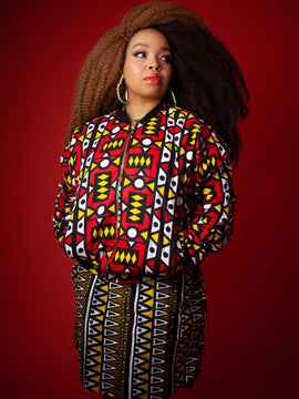 African Bomber Jacket In Blue Blue Kente Print