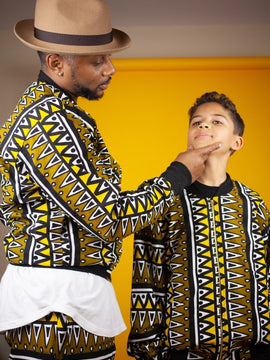 Giacca da bombardiere africana in bella stampa Brown Kente