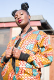 African Bomber Jacket in Orange Gold Ankara- Festival Clothing - Continent Clothing
