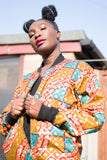 African Bomber Jacket in Orange Gold Ankara- Festival Clothing - Continent Clothing