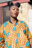 African Bomber Jacket in Orange Gold Ankara- Festival Clothing - Continent Clothing