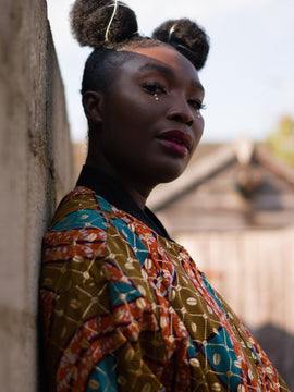 African Bomber Jacket in Orange Gold Ankara - Festival Clothing
