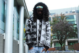 African Bomber Jacket In White & Black - Continent Clothing