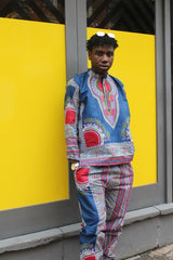 African Clothing - Blue Dashiki Trousers in African Wax Print - Continent Clothing