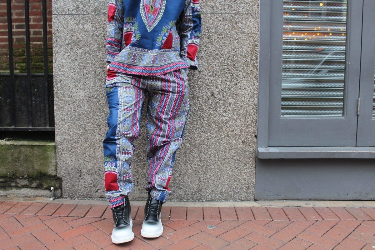African Clothing - Blue Dashiki Trousers in African Wax Print - Continent Clothing
