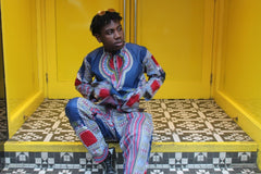 African Clothing - Blue Dashiki Trousers in African Wax Print - Continent Clothing