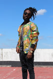 African Clothing - Festival Bomber Jacket in Gold Print - Continent Clothing
