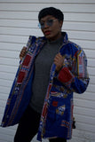 African Coat in Blue Dashiki - African Winter Coat - Continent Clothing