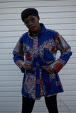 African Coat in Blue Dashiki - African Winter Coat - Continent Clothing