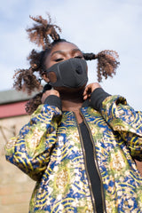 African Coat in Gold Blue Ankara Print - African Trench Coat - Festival Clothing - Continent Clothing