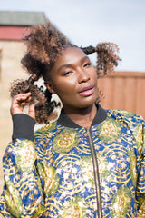 African Coat in Gold Blue Ankara Print - African Trench Coat - Festival Clothing - Continent Clothing