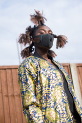 African Coat in Gold Blue Ankara Print - African Trench Coat - Festival Clothing - Continent Clothing