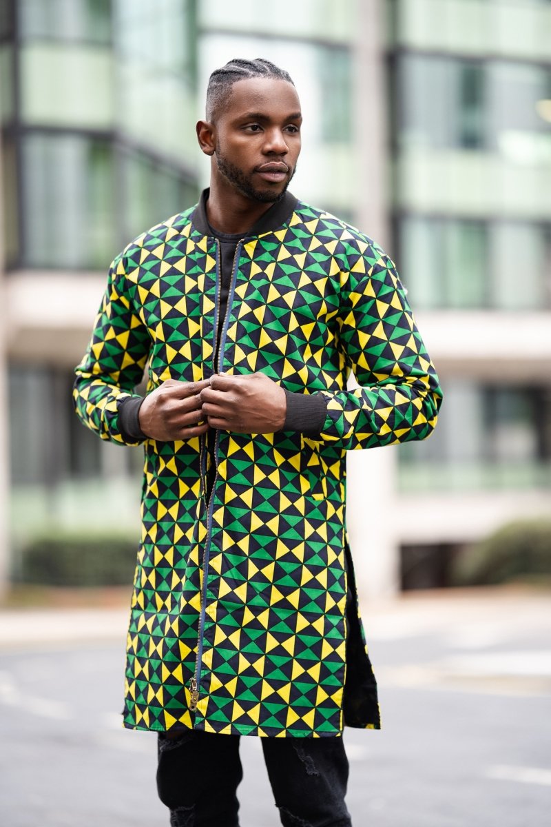 African Coat in Green Ankara Print- Festival Clothing - Continent Clothing