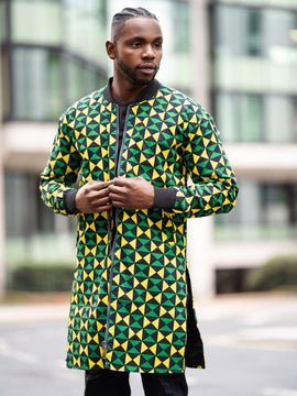 Abrigo africano en verde Ankara impresión- Festival Ropa