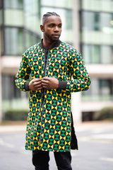 African Coat in Green Ankara Print- Festival Clothing - Continent Clothing
