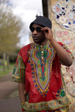 African Dashiki Suit in Red African Print - Festival Clothing - Continent Clothing 