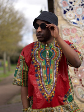 Costume Dashiki africain en imprimé africain rouge - Vêtements Festival